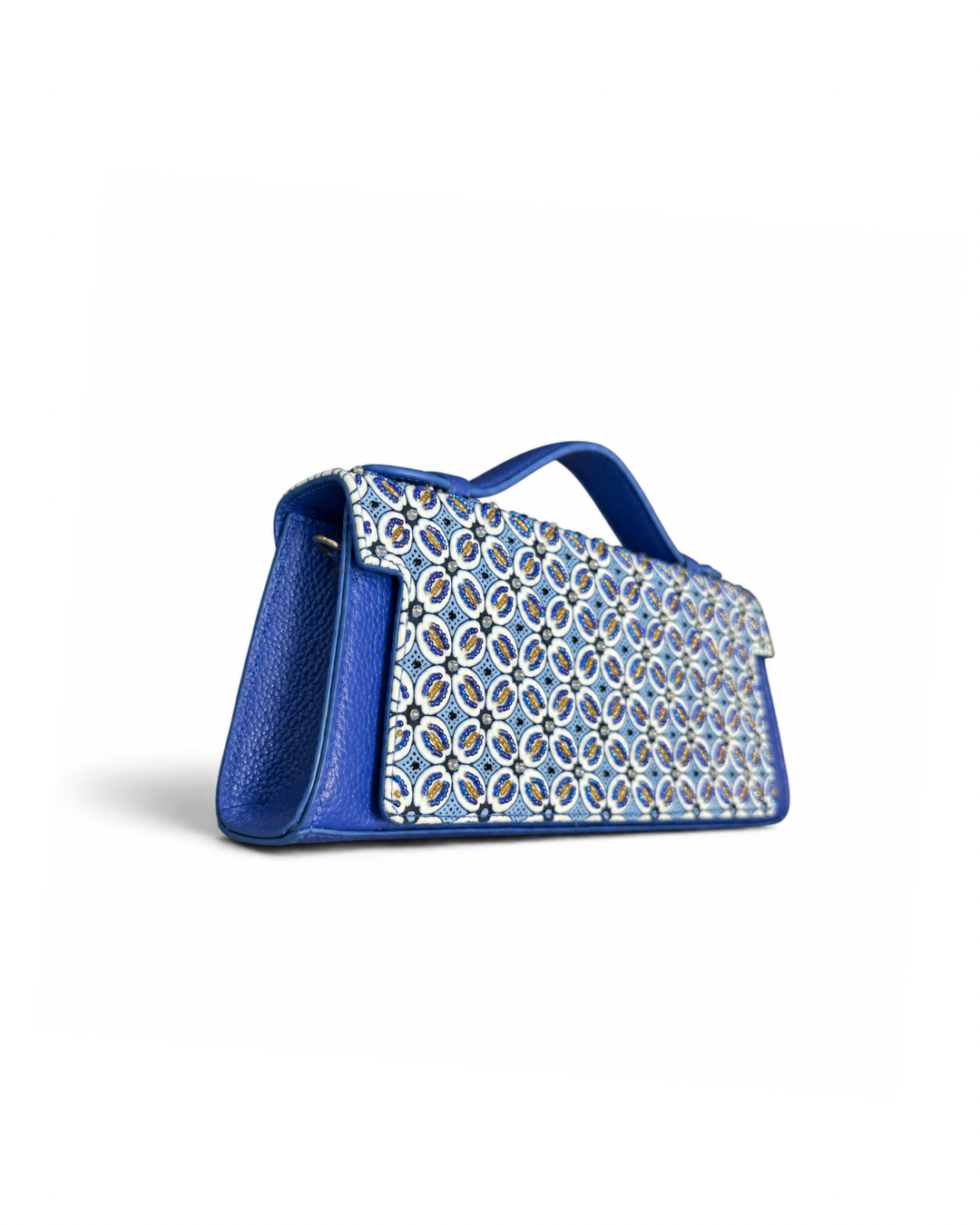 (TTCLTB-BLU-CC) Blue Leather Trapeze Bag Chinese Coin