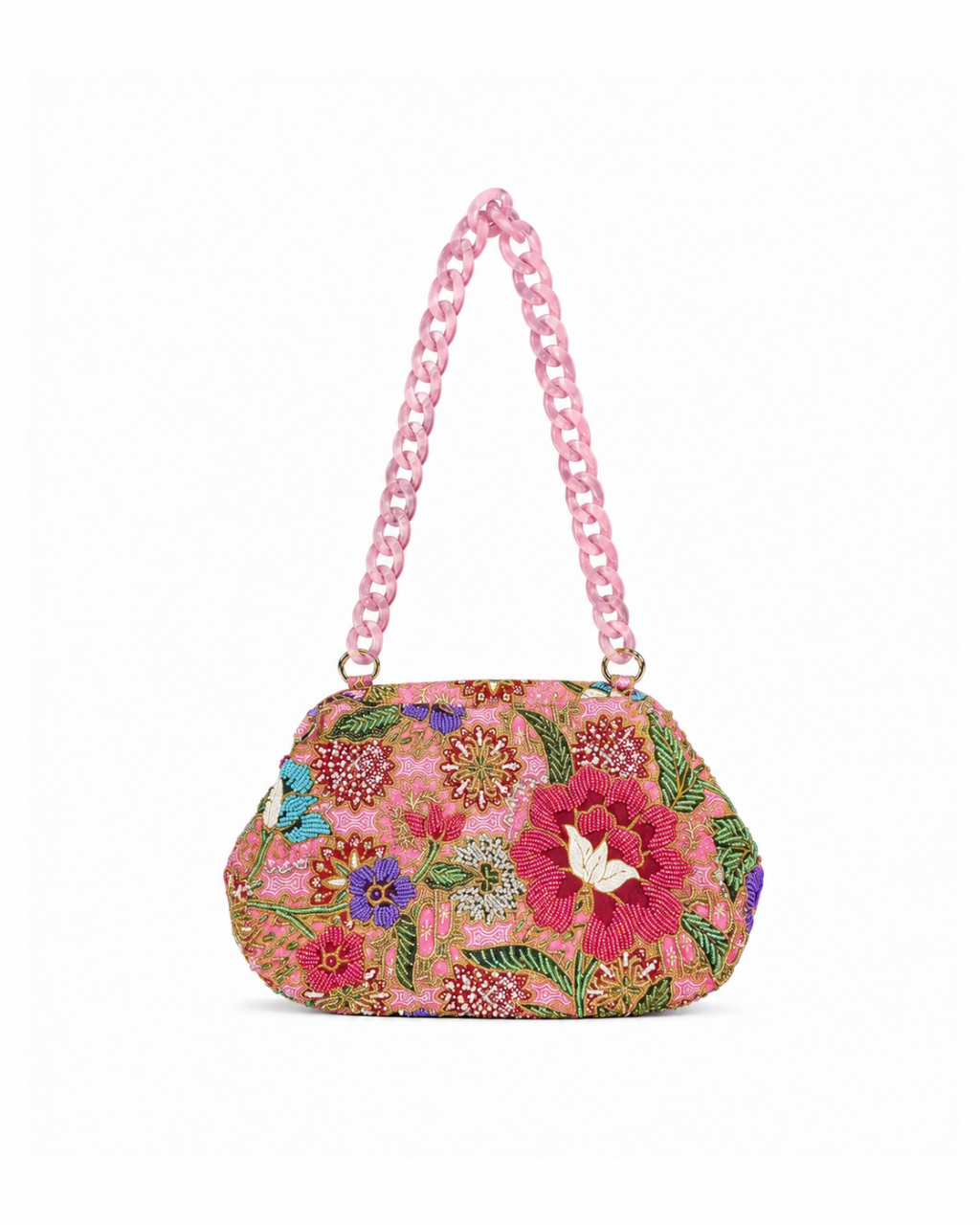 (SHBSRDB-PNK-PFPNK) Pink Small Round Doctor Bag Pink Peony Flower