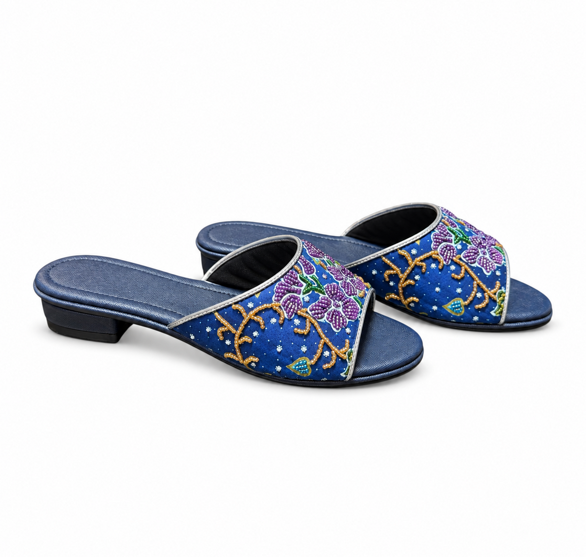 (FBLU-ORPUR) Blue Flats - Purple Beaded Orchid