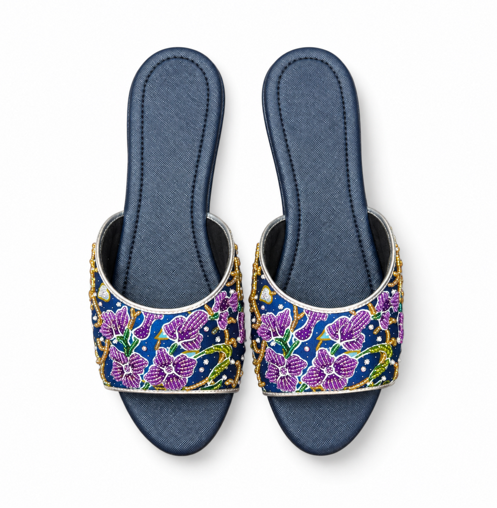 (FBLU-ORPUR) Blue Flats - Purple Beaded Orchid