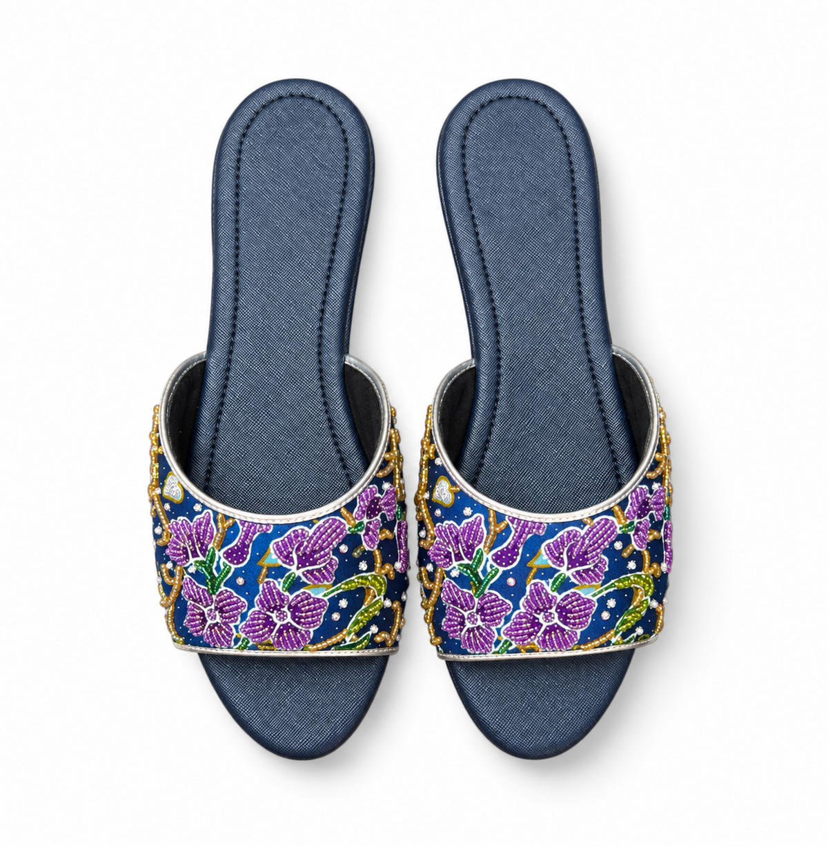 (FBLU-ORPUR) Blue Flats - Purple Beaded Orchid