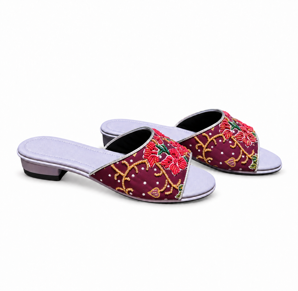 (FPUR-ORRED) Purple Flats - Red Beaded Orchid