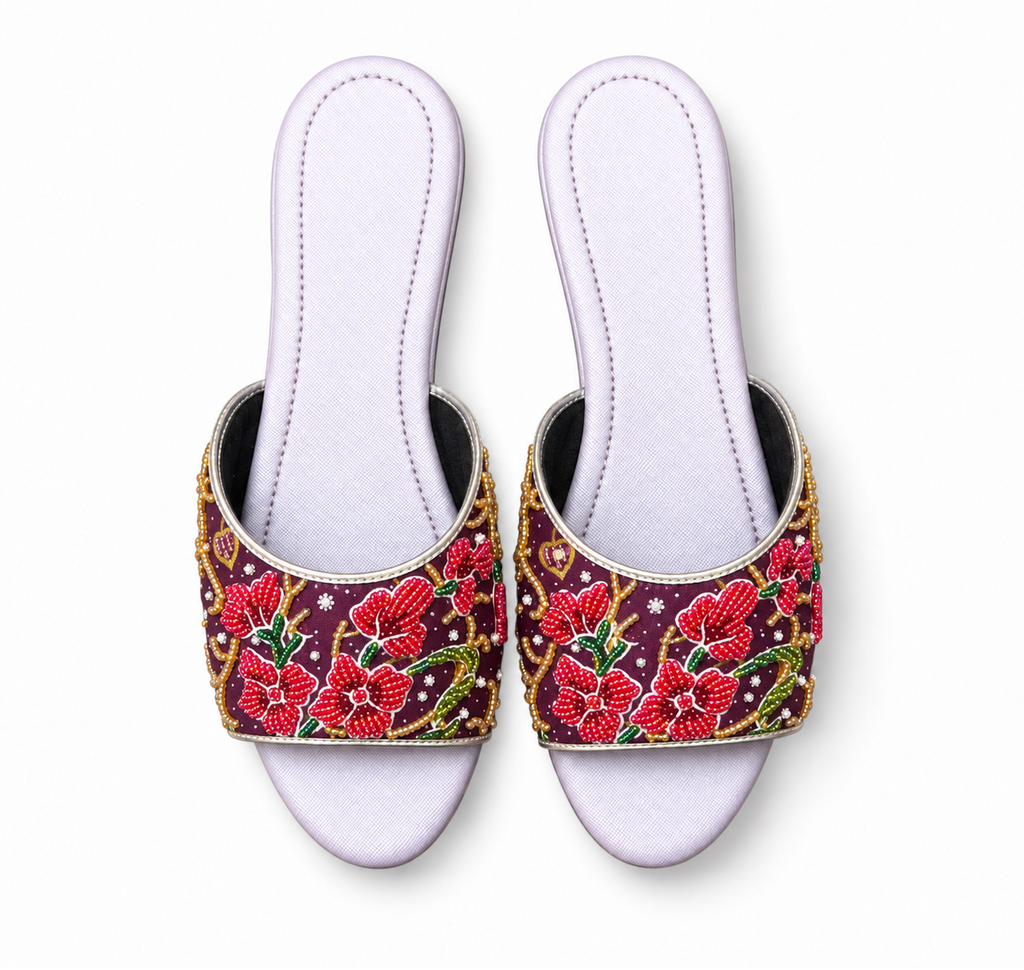(FPUR-ORRED) Purple Flats - Red Beaded Orchid