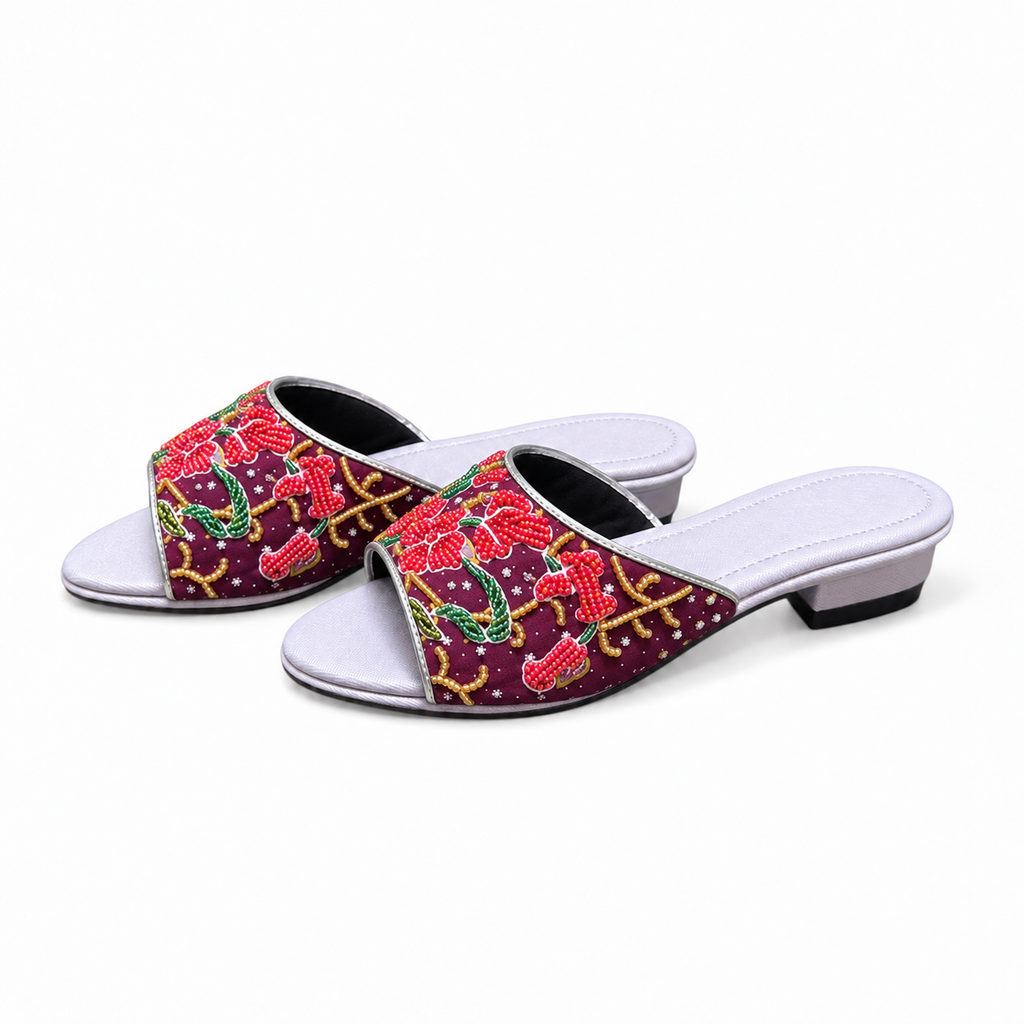 (FPUR-ORRED) Purple Flats - Red Beaded Orchid