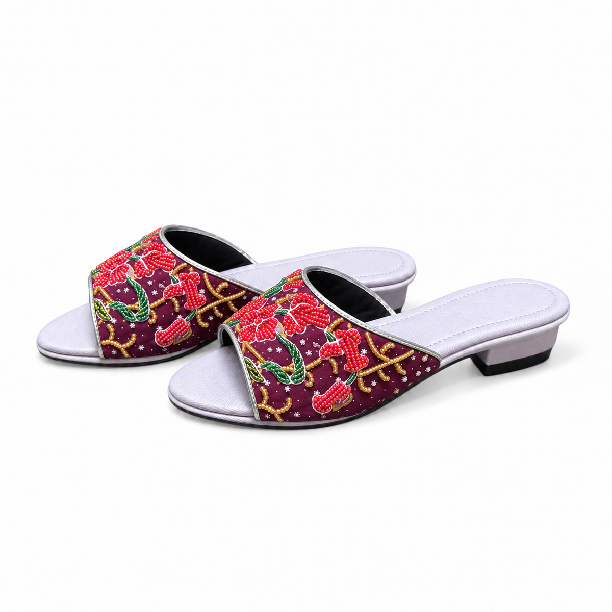 (FPUR-ORRED) Purple Flats - Red Beaded Orchid