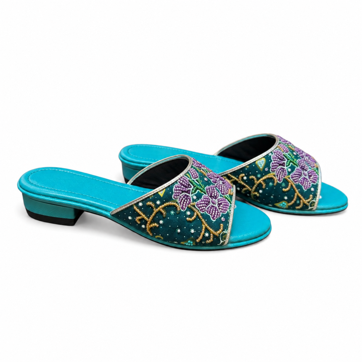 (FTUR-ORPUR) Turquoise Flats - Purple Beaded Orchid