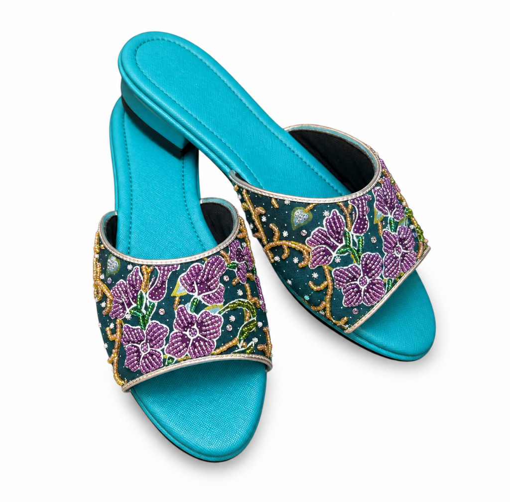 (FTUR-ORPUR) Turquoise Flats - Purple Beaded Orchid