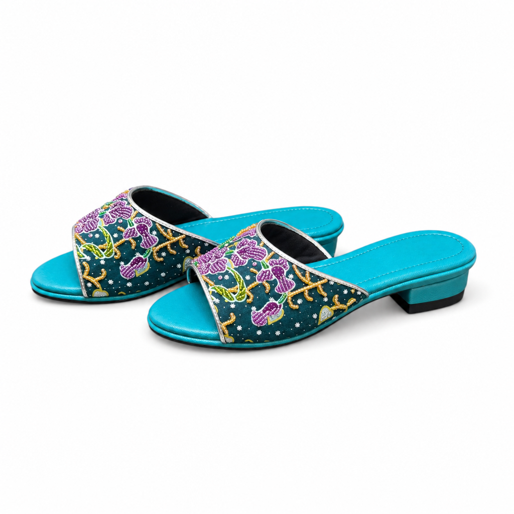 (FTUR-ORPUR) Turquoise Flats - Purple Beaded Orchid