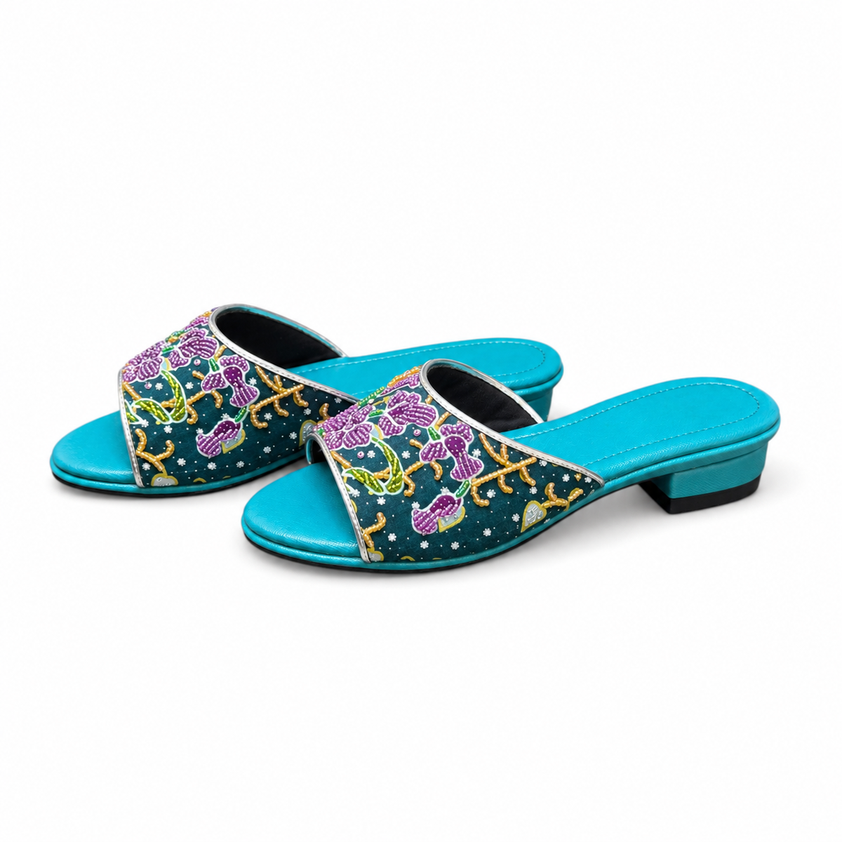 (FTUR-ORPUR) Turquoise Flats - Purple Beaded Orchid