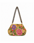 (SHBSRDB-BEI-PFPNKPUR) Beige Small Round Doctor Bag Pink Purple Peony Flower