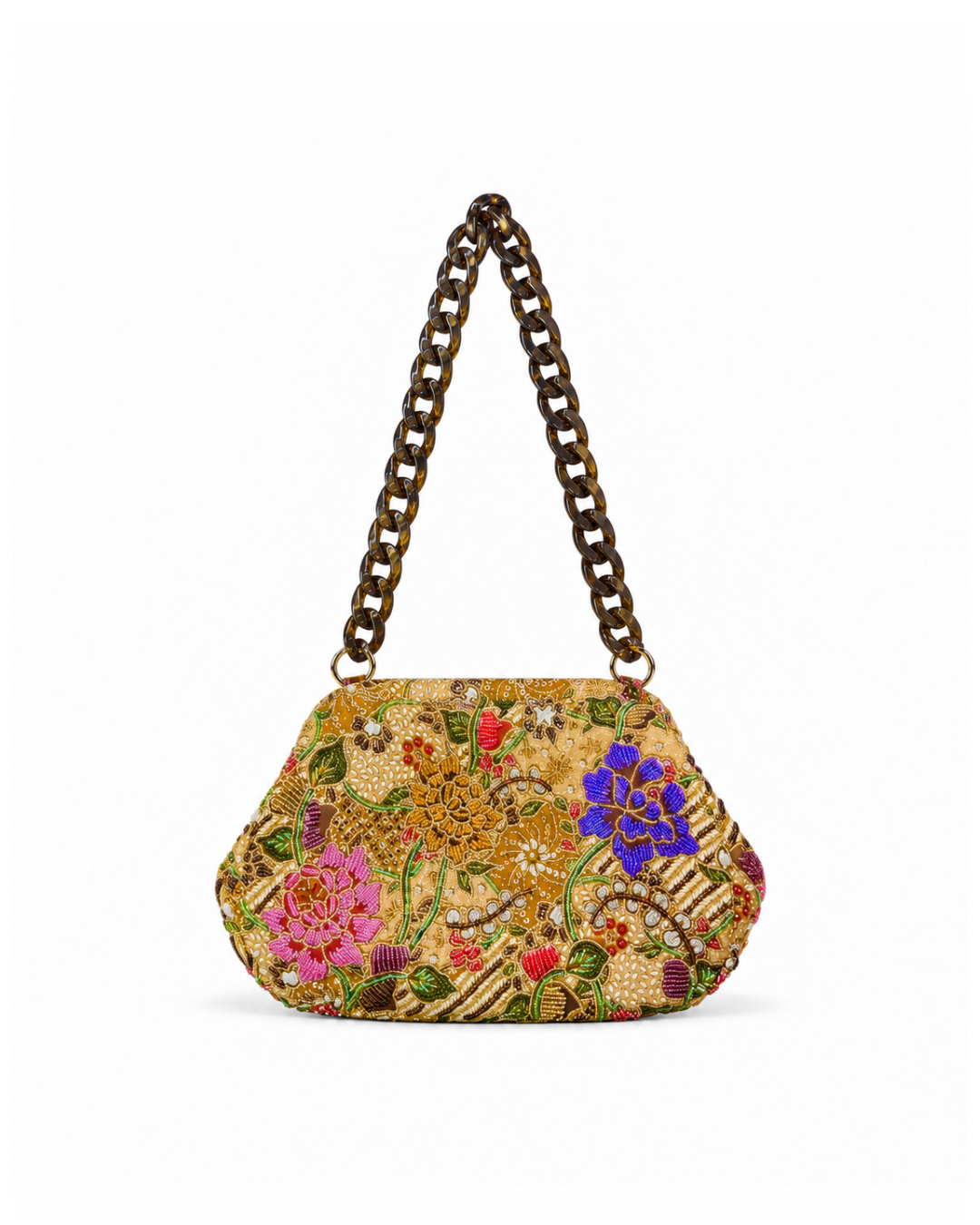 (SHBSRDB-BEI-PFPNKPUR) Beige Small Round Doctor Bag Pink Purple Peony Flower