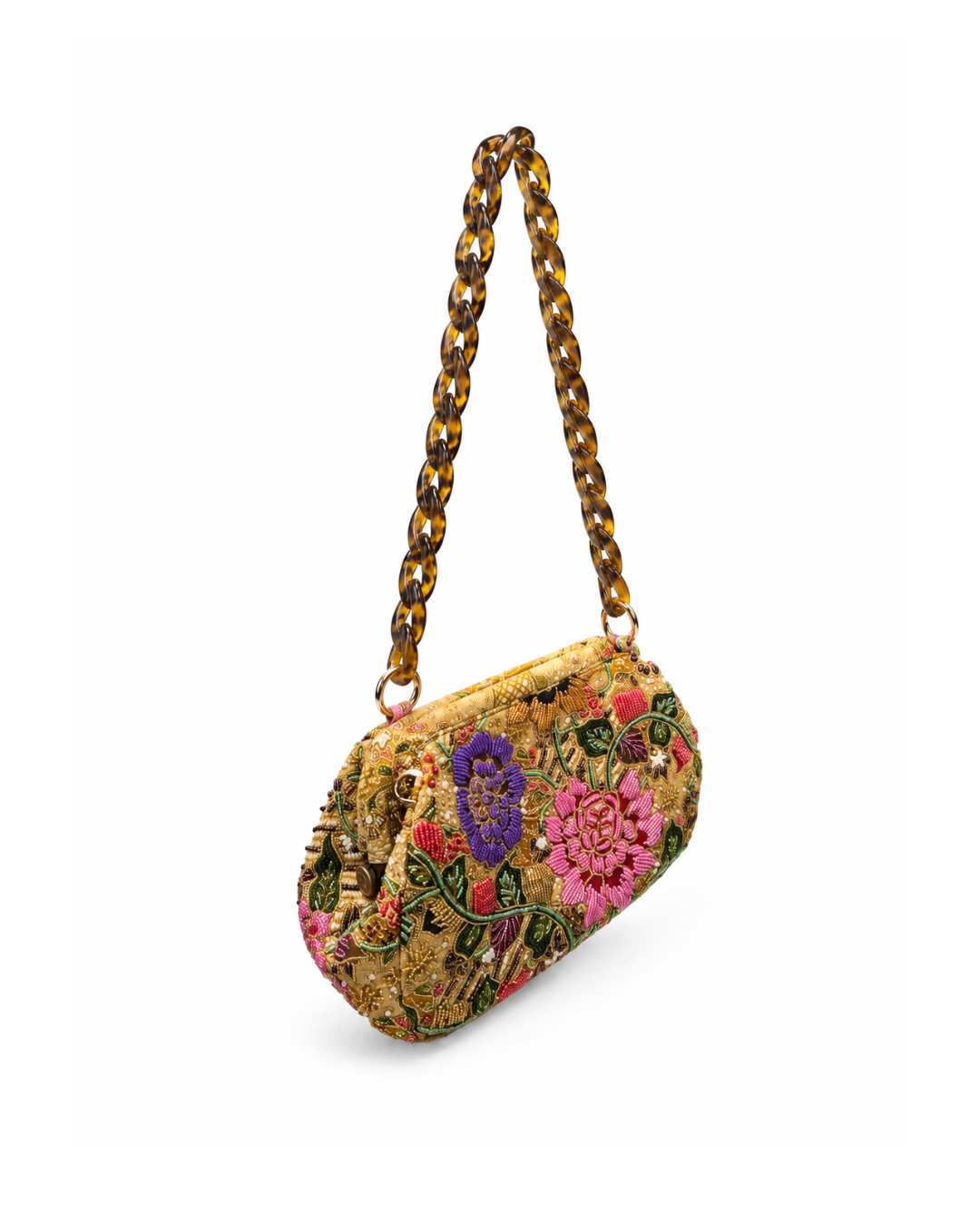(SHBSRDB-BEI-PFPNKPUR) Beige Small Round Doctor Bag Pink Purple Peony Flower