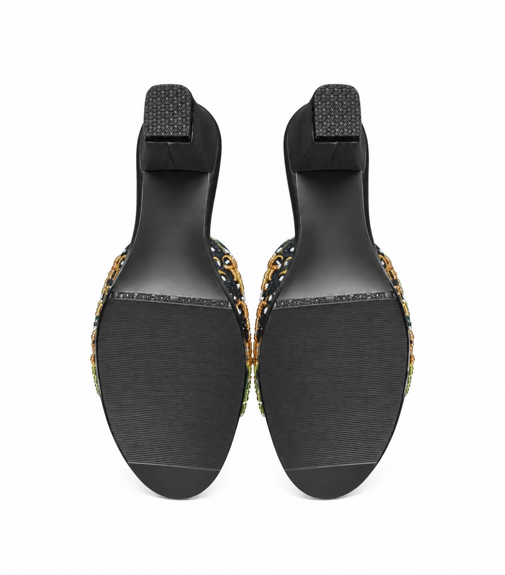(HBLK-ORPNK) Black Heels - Pink Beaded Orchid