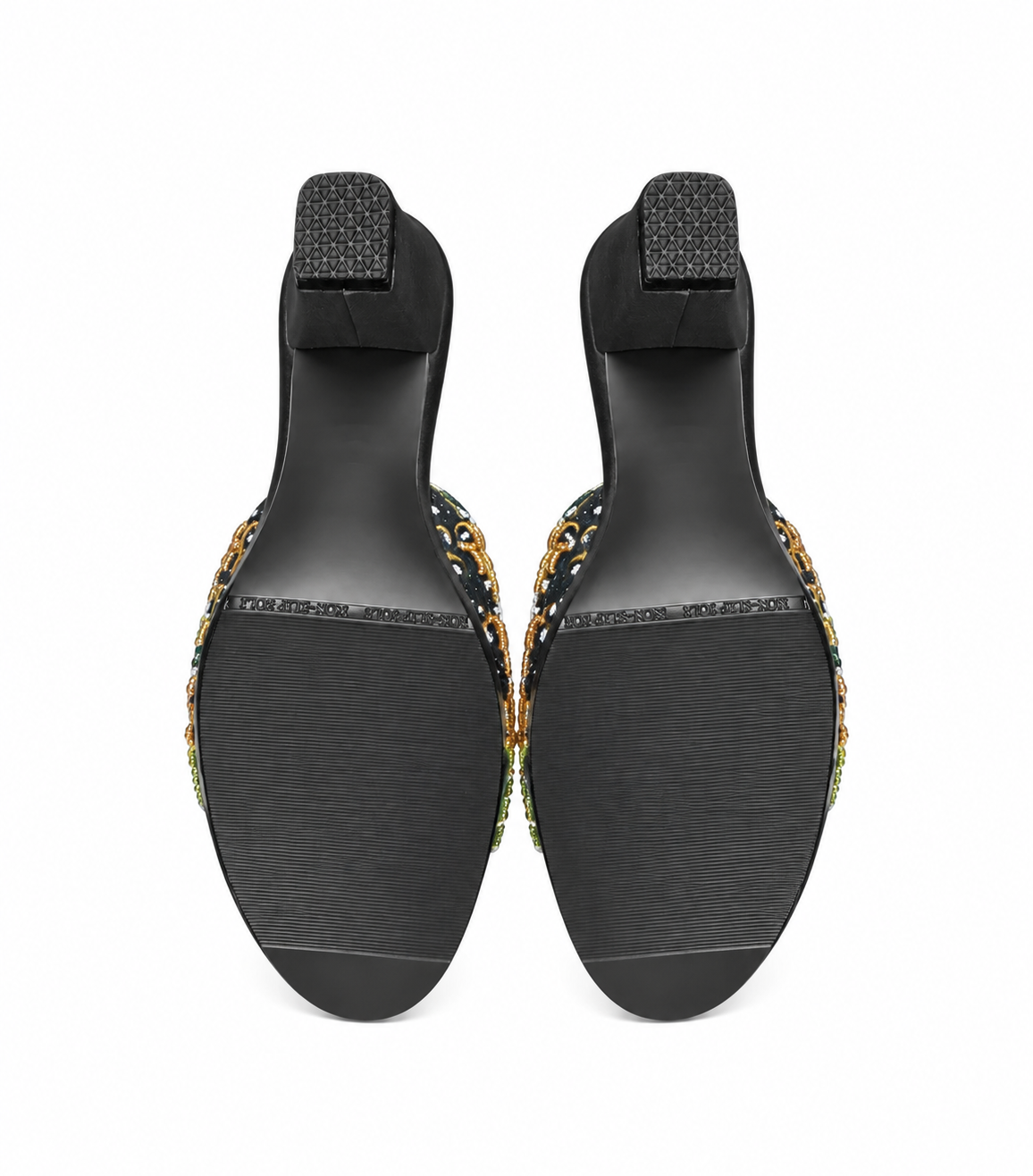 (HBLK-ORPNK) Black Heels - Pink Beaded Orchid