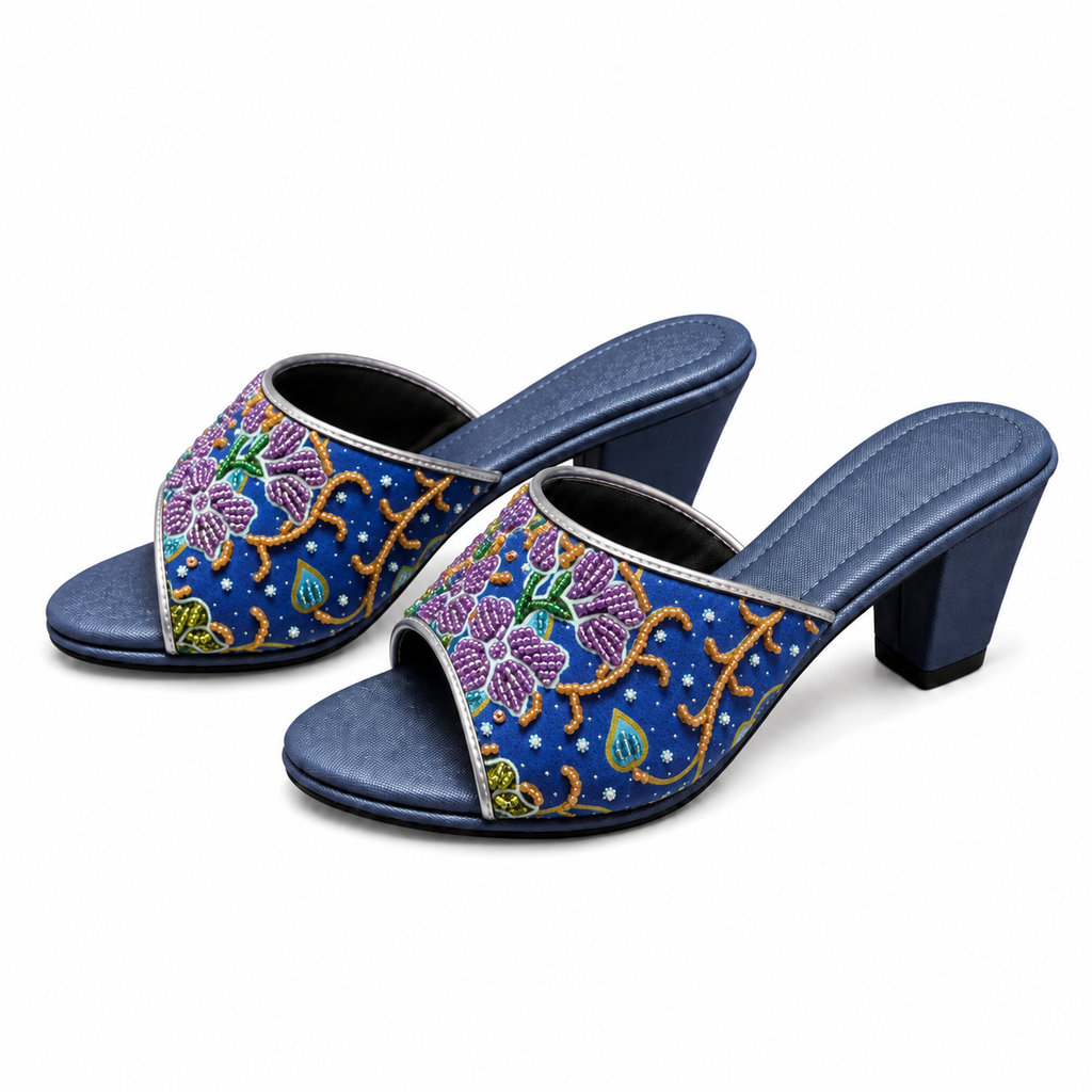 (HBLU-ORPUR) Blue Heels - Purple Beaded Orchid