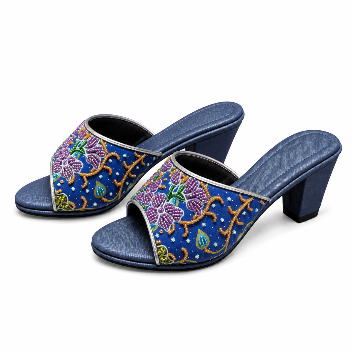 (HBLU-ORPUR) Blue Heels - Purple Beaded Orchid