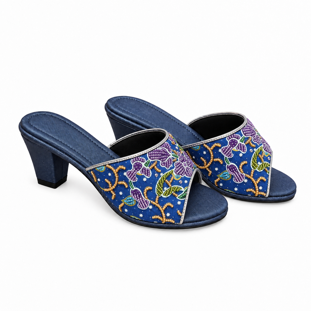 (HBLU-ORPUR) Blue Heels - Purple Beaded Orchid