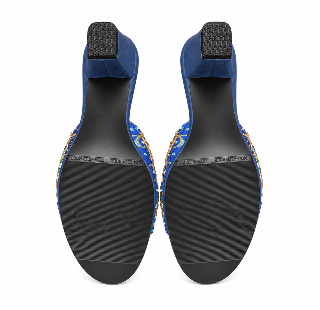 (HBLU-ORPUR) Blue Heels - Purple Beaded Orchid
