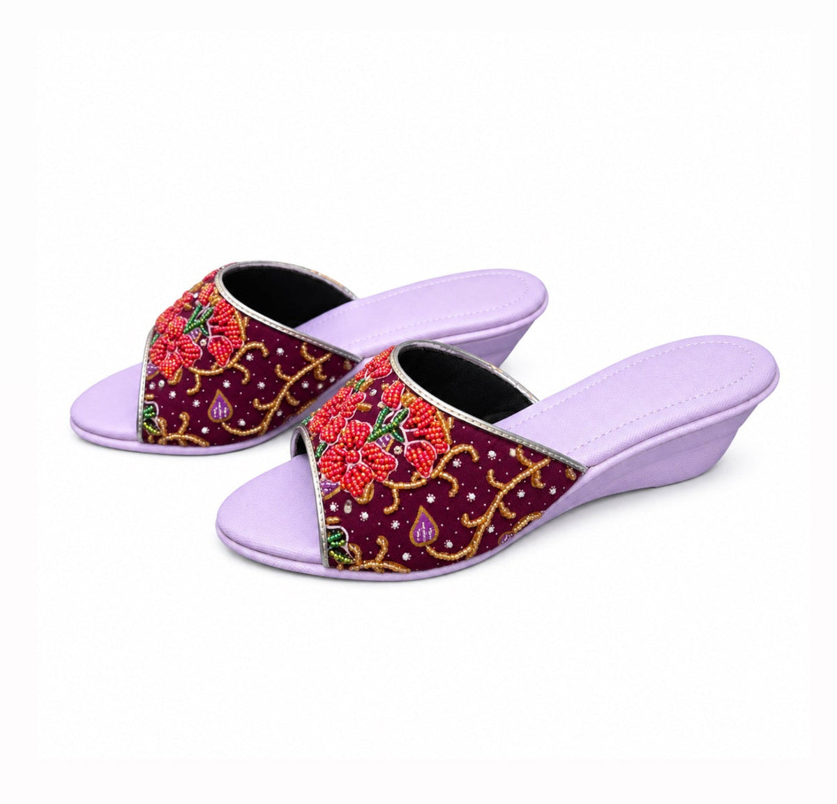 (WPUR-ORRED) Purple Wedges - Red Beaded Orchid