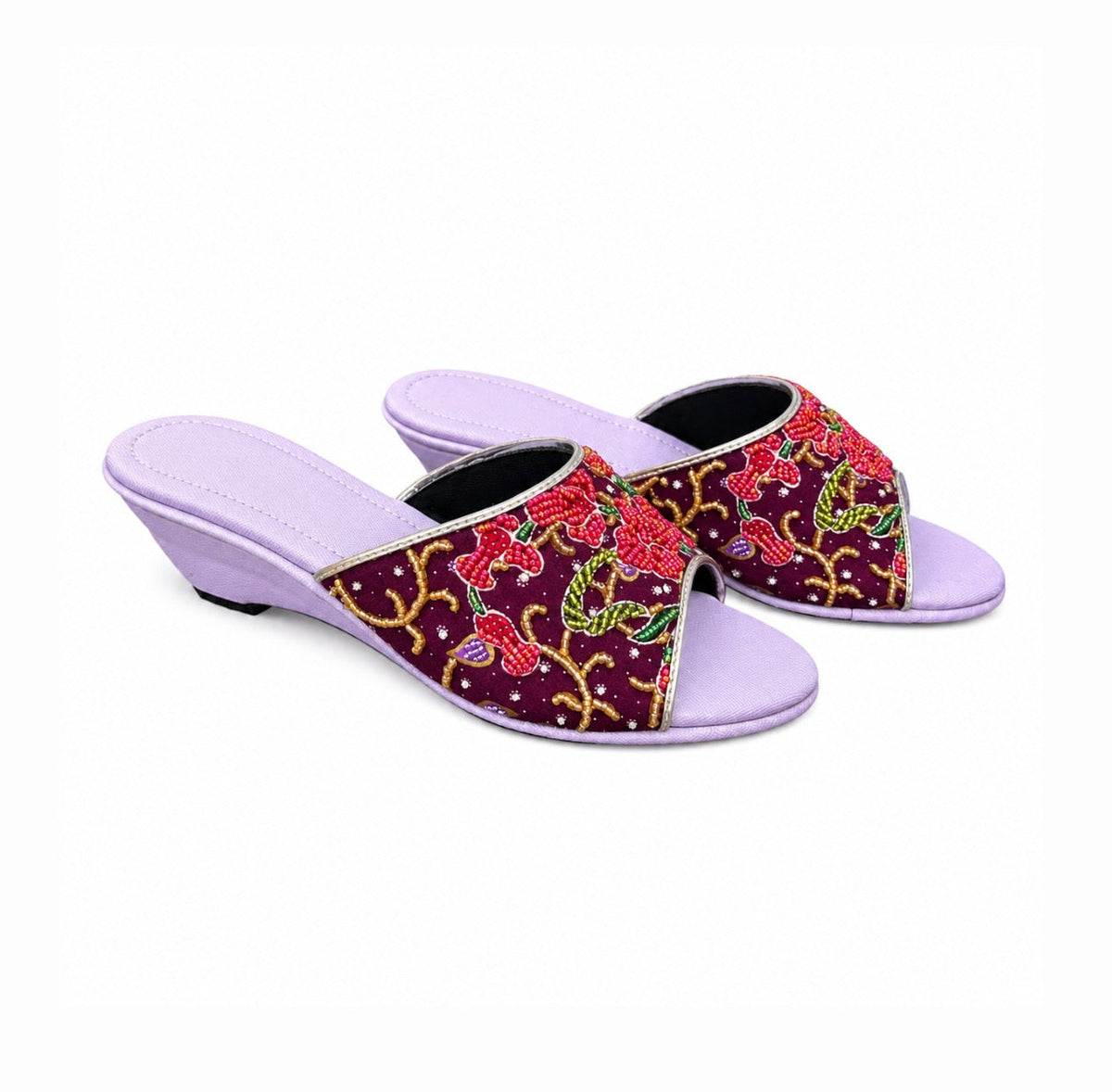 (WPUR-ORRED) Purple Wedges - Red Beaded Orchid