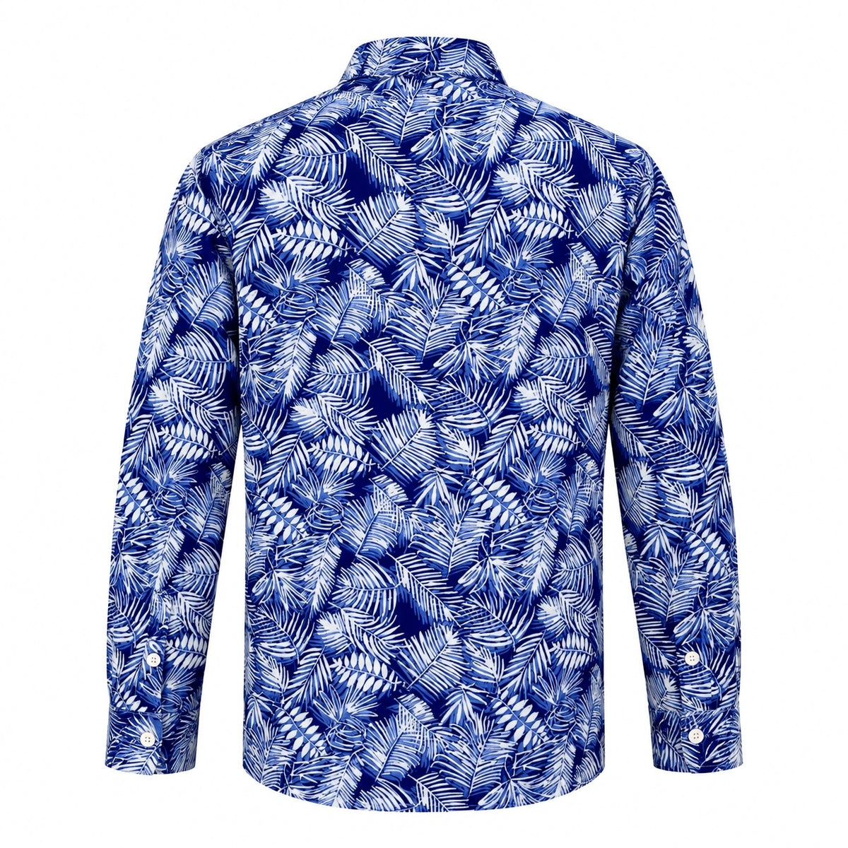 (LSPC-FRL-IND) Long Sleeve Pointed Collar Indigo Forest Leaf Batik Shirt