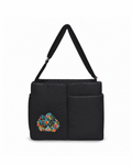 (LTBPEWTB-BLK-FF) Black Puffer Flower Fish Embroidery Shoulder & Crossbody Work Tote Bag
