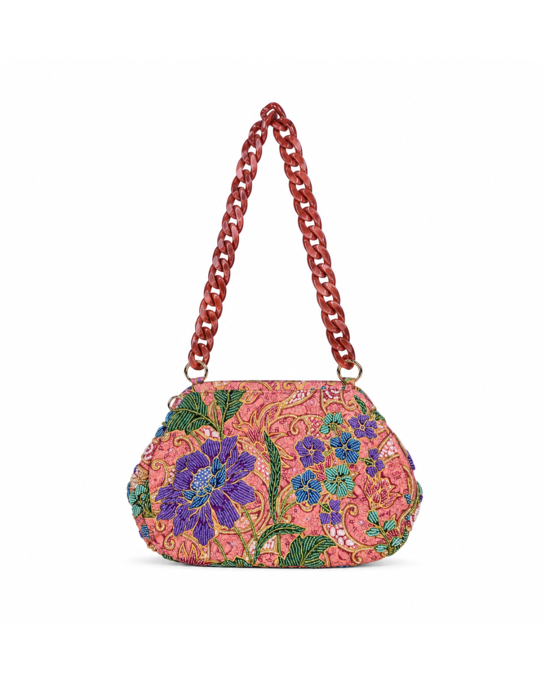 (SHBSRDB-PCH-PFPUR) Peach Small Round Doctor Bag Purple Peony Flower
