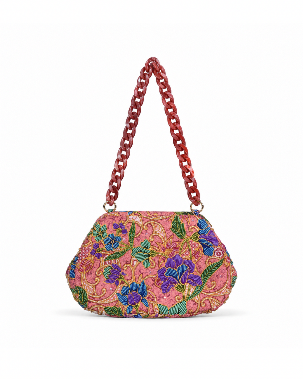 (SHBSRDB-PCH-PFPUR) Peach Small Round Doctor Bag Purple Peony Flower