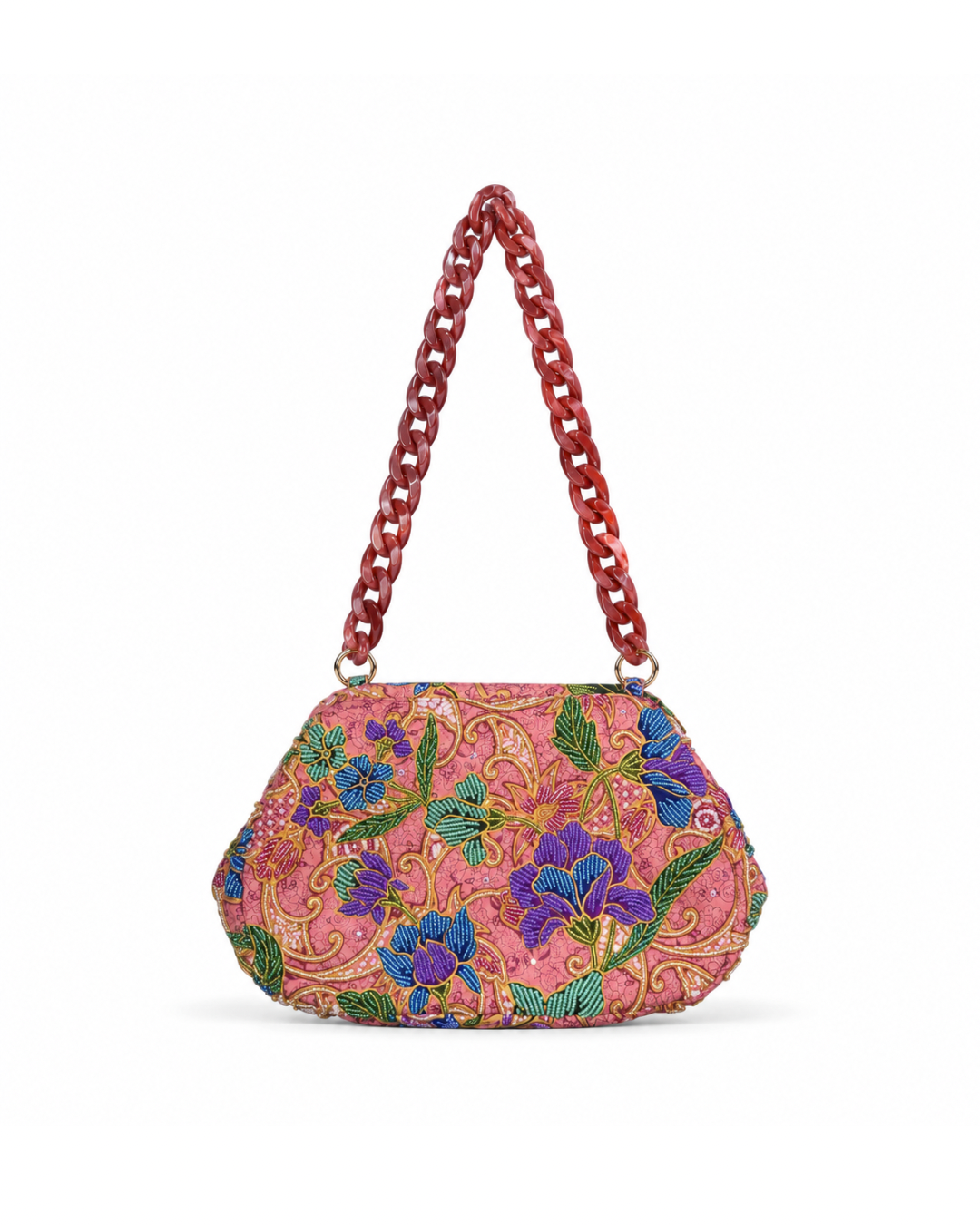 (SHBSRDB-PCH-PFPUR) Peach Small Round Doctor Bag Purple Peony Flower