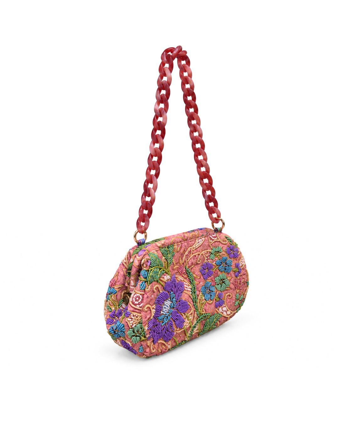 (SHBSRDB-PCH-PFPUR) Peach Small Round Doctor Bag Purple Peony Flower