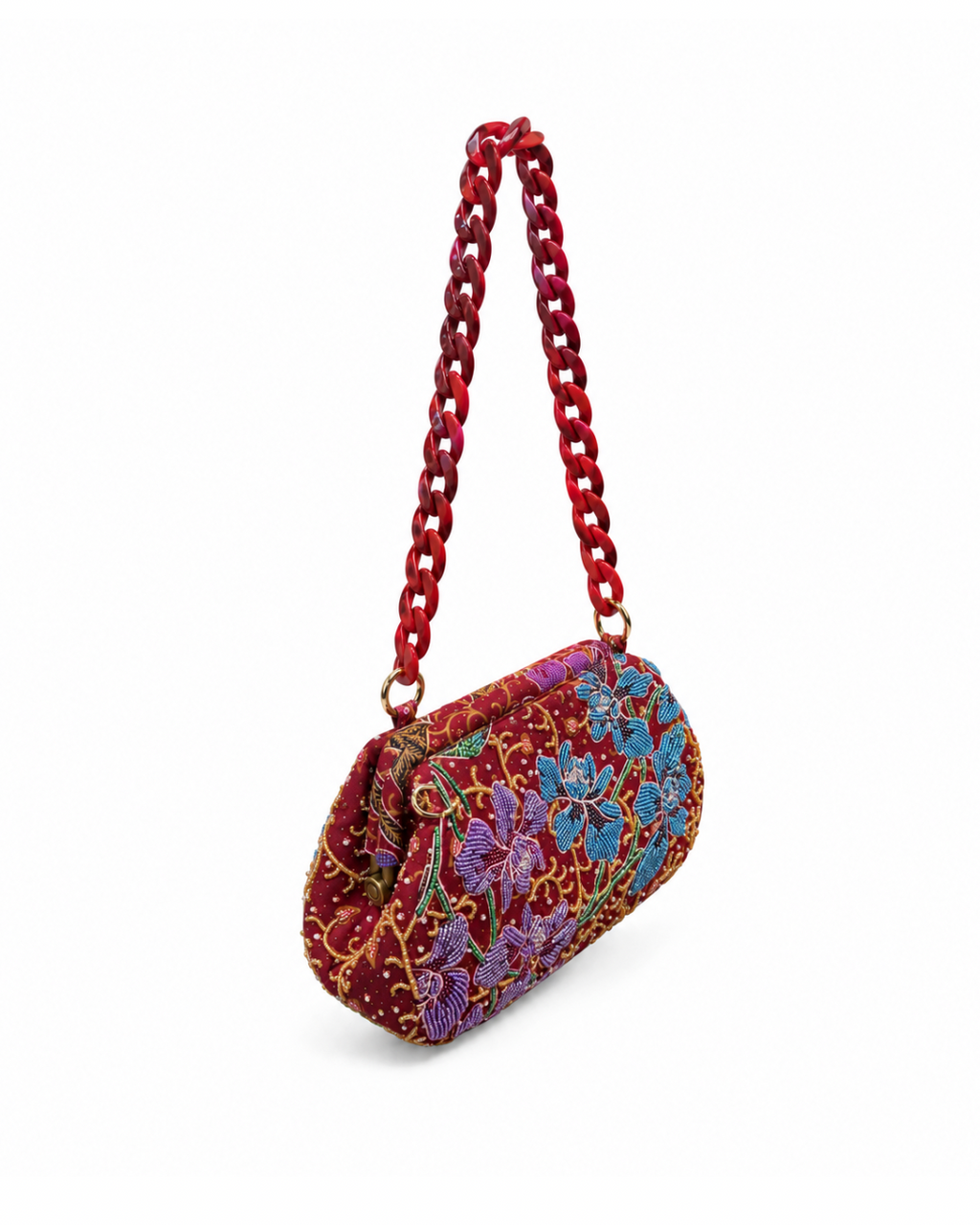 (SHBSRDB-MAR-ORPURBLU) Maroon Small Round Doctor Bag Purple Blue Orchid
