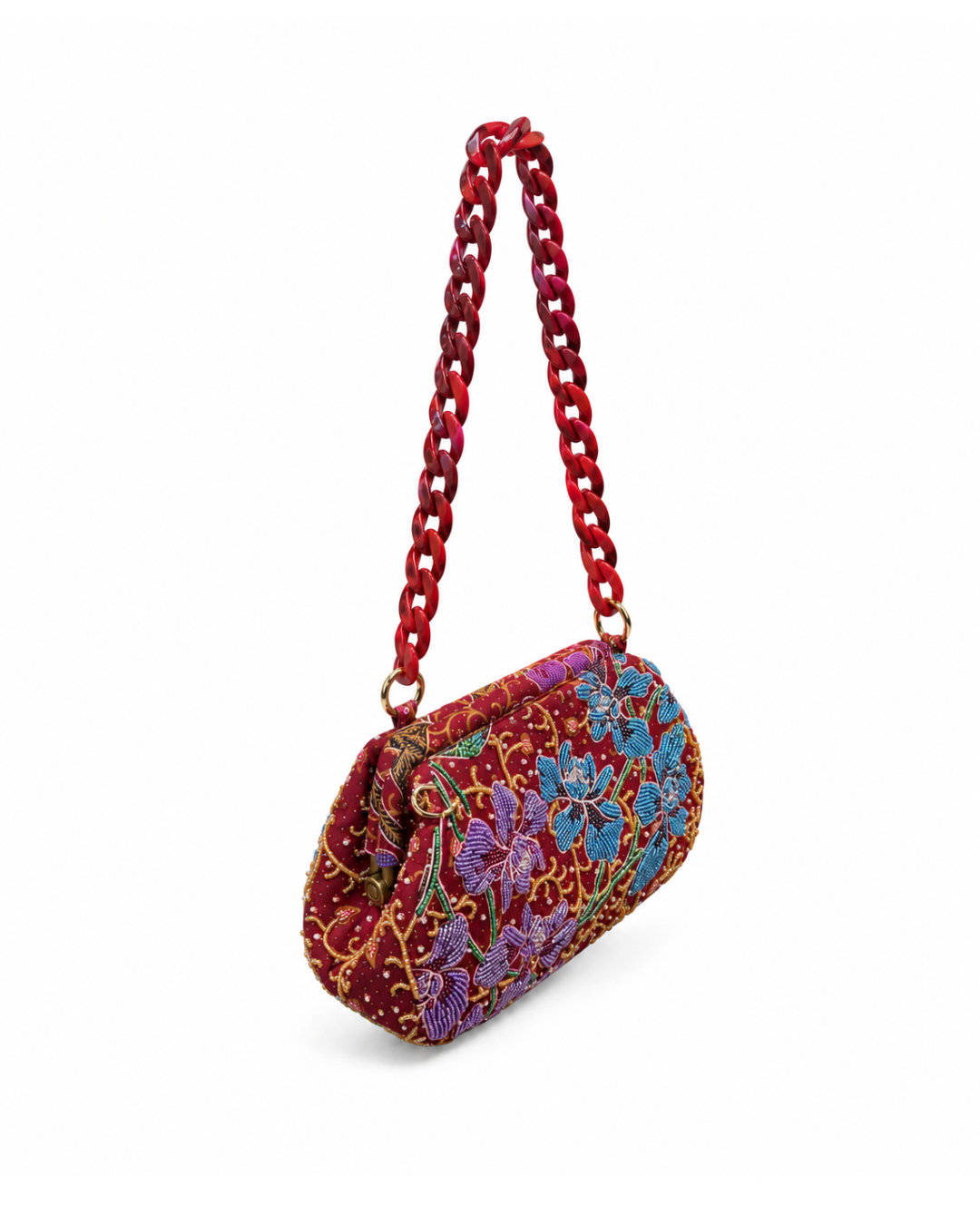 (SHBSRDB-MAR-ORPURBLU) Maroon Small Round Doctor Bag Purple Blue Orchid