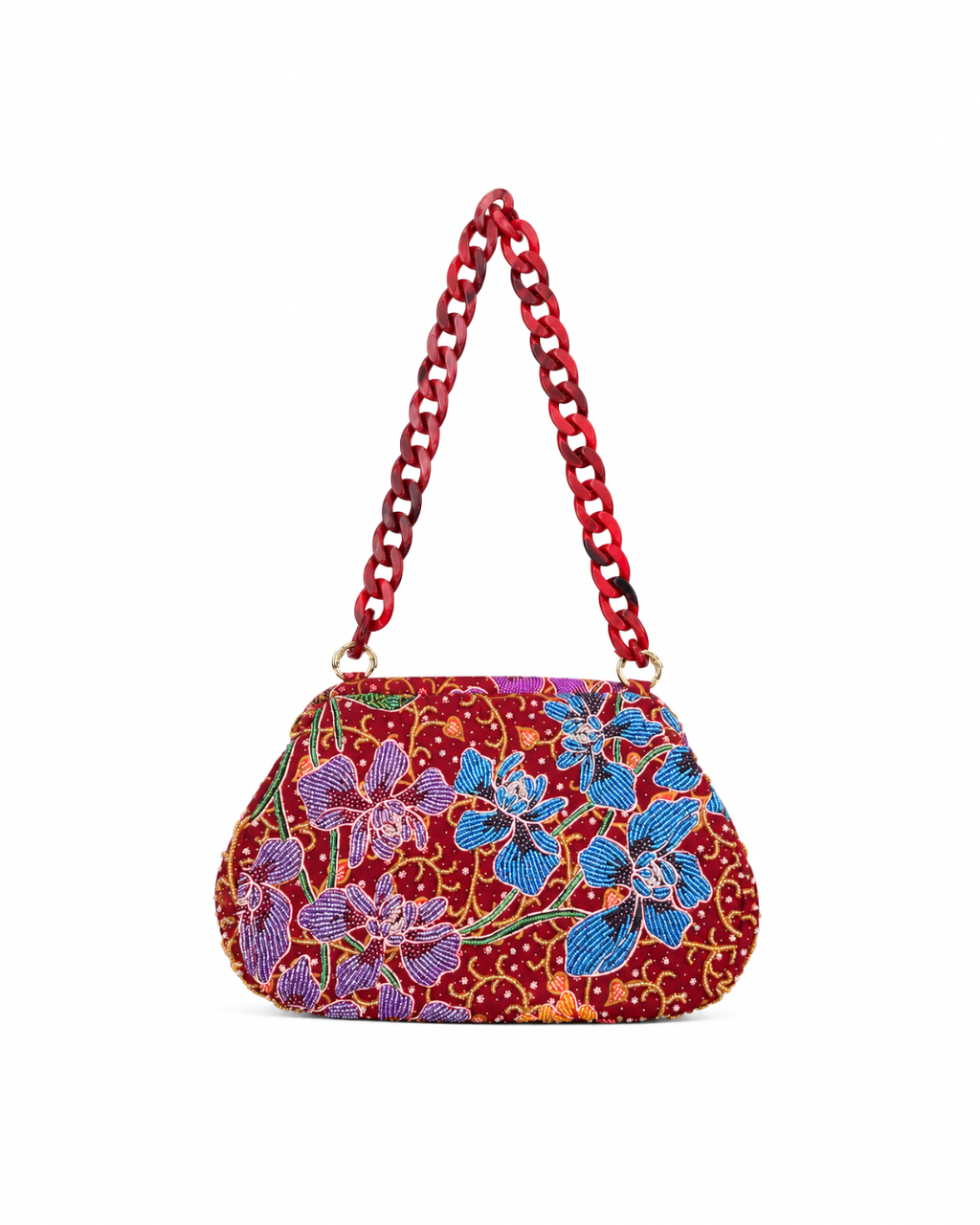 (SHBSRDB-MAR-ORPURBLU) Maroon Small Round Doctor Bag Purple Blue Orchid