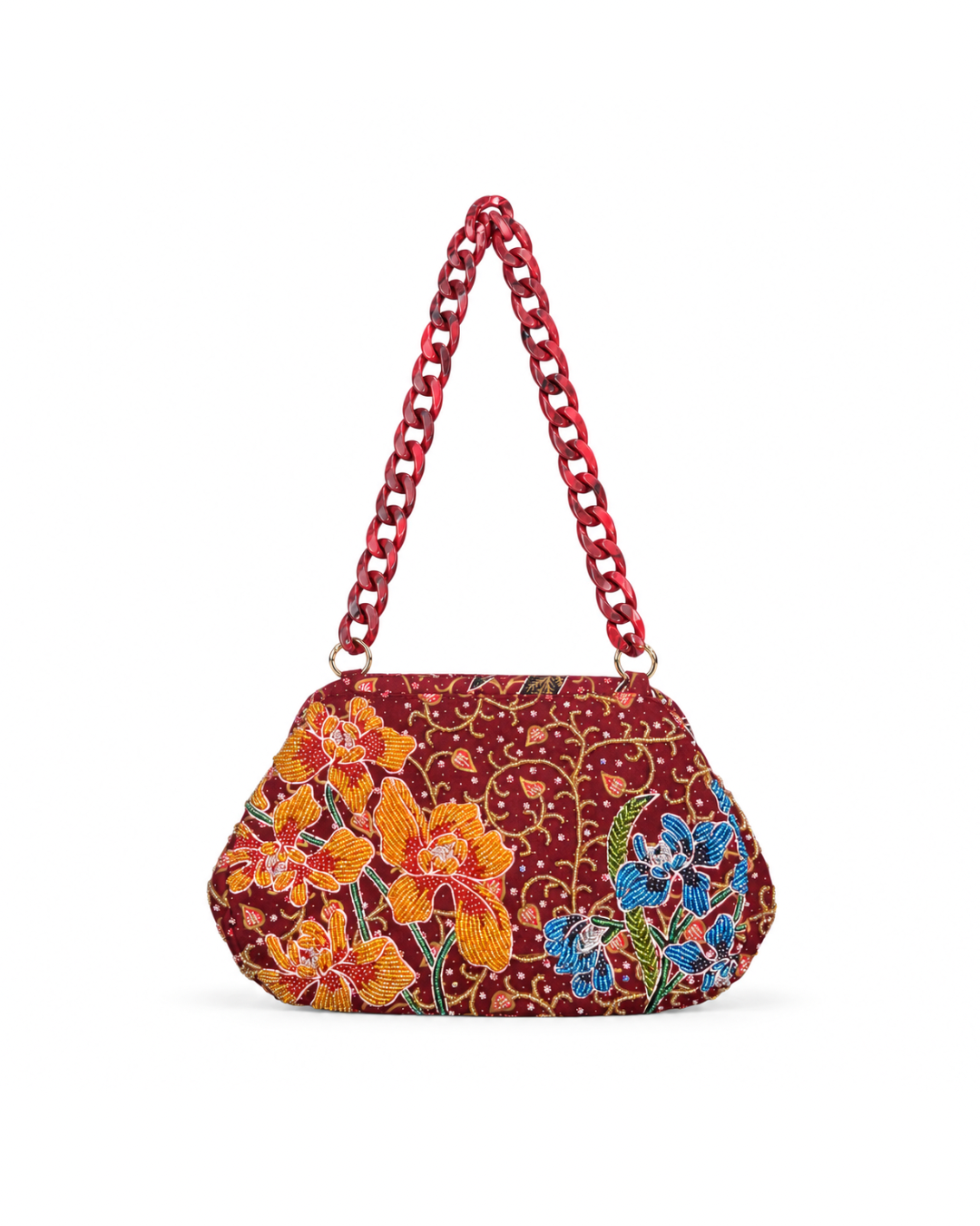 (SHBSRDB-MAR-ORPURBLU) Maroon Small Round Doctor Bag Purple Blue Orchid