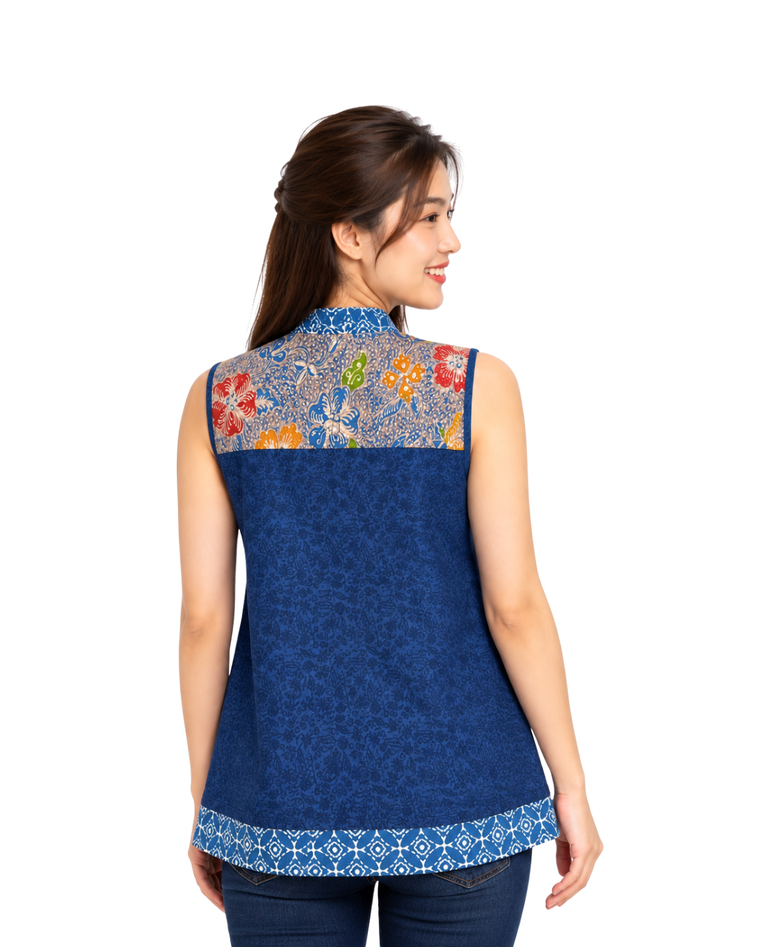 (TSSB-BT-BLU) Blue Botanicals Sleeveless Shanghai Blouse