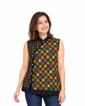 (TSSB-MT-BLK) Black Mosaic Tiles Hand-Drawn Sleeveless Shanghai Blouse