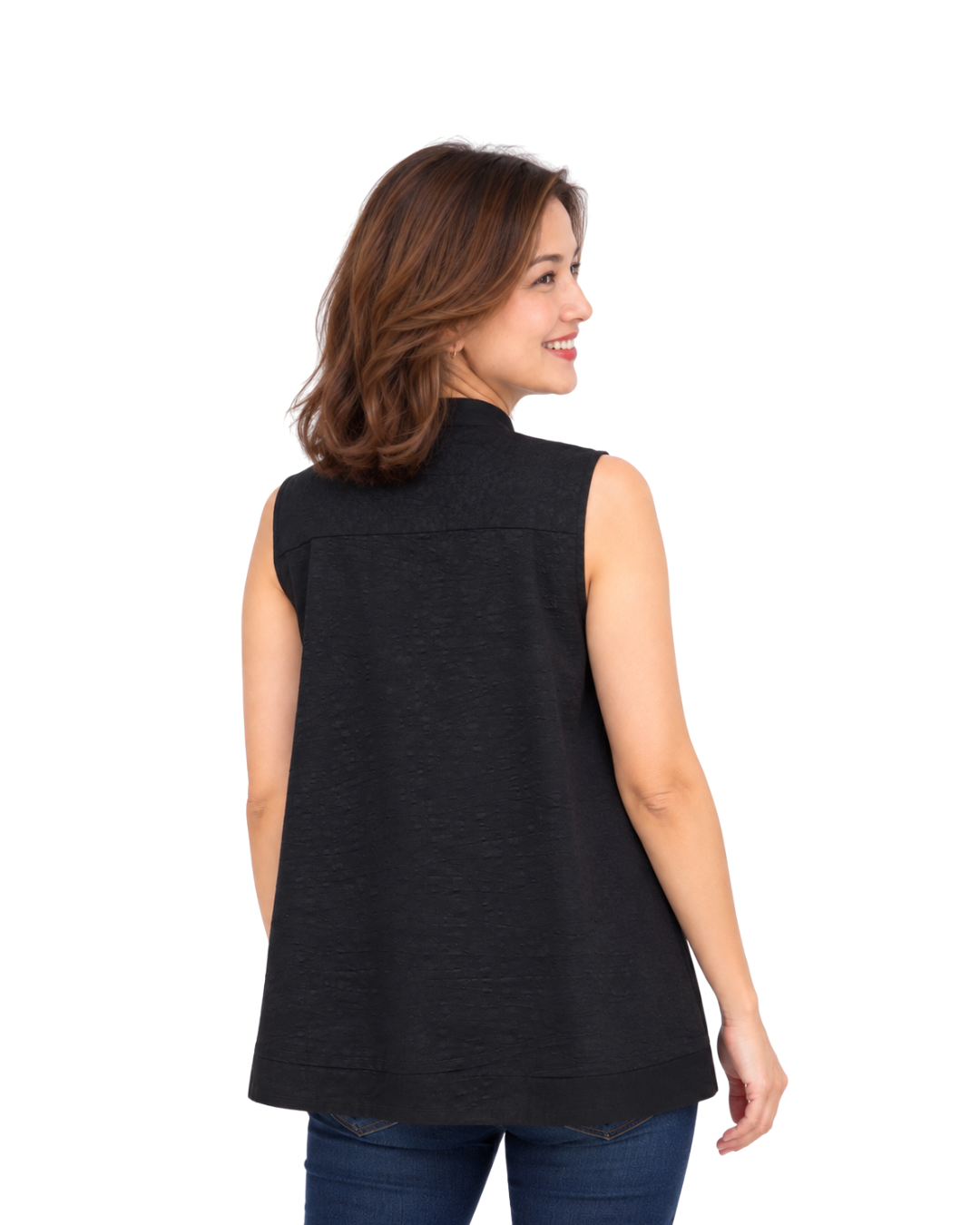 (TSSB-MT-BLK) Black Mosaic Tiles Hand-Drawn Sleeveless Shanghai Blouse