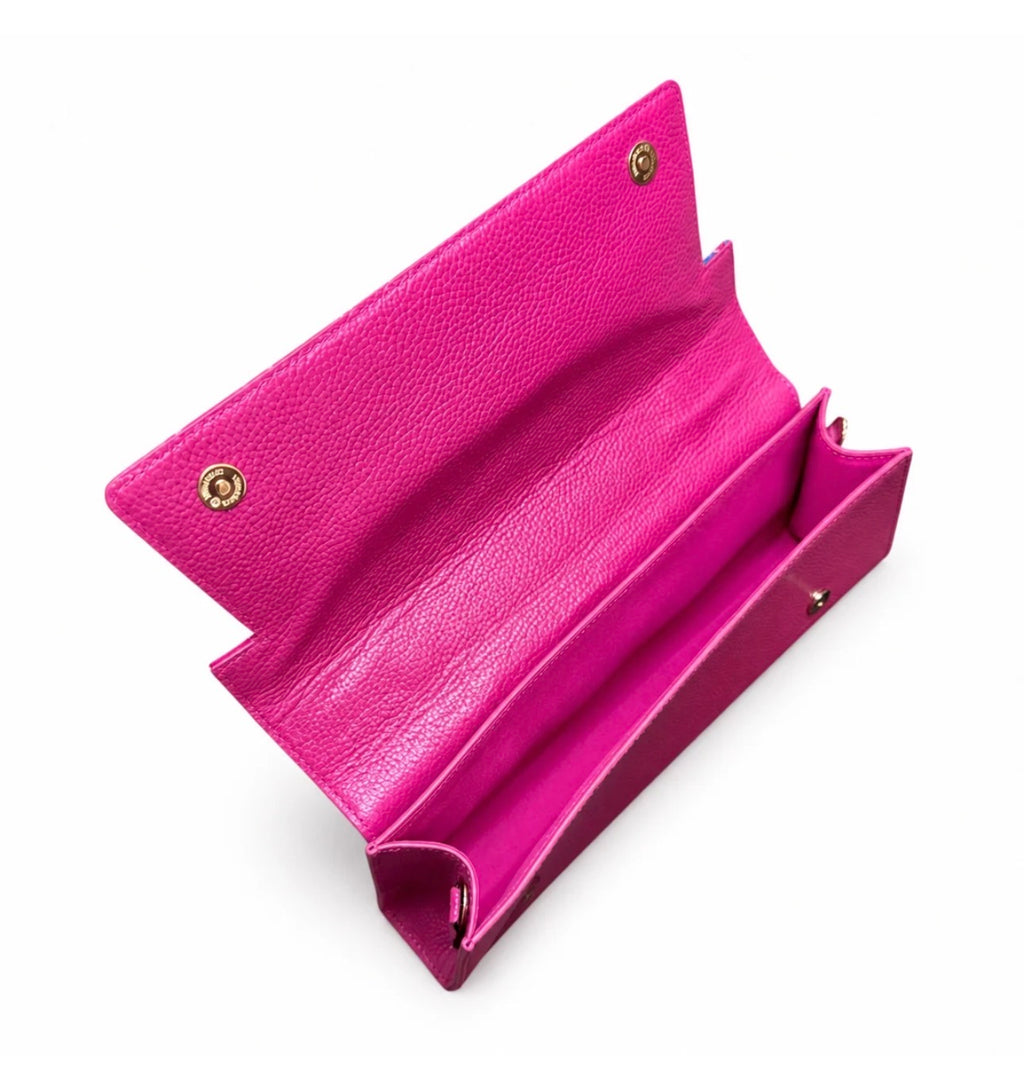 (TTCLTB-PFPNKTUR-PNK) Pink Turquoise Peony Flower Pink Leather Trapeze Bag