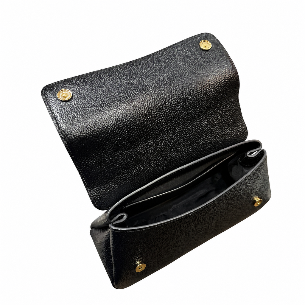 (CBLGB-PF-BLK) Black Peony Flower Leather Gusset Shoulder & Crossbody Bag