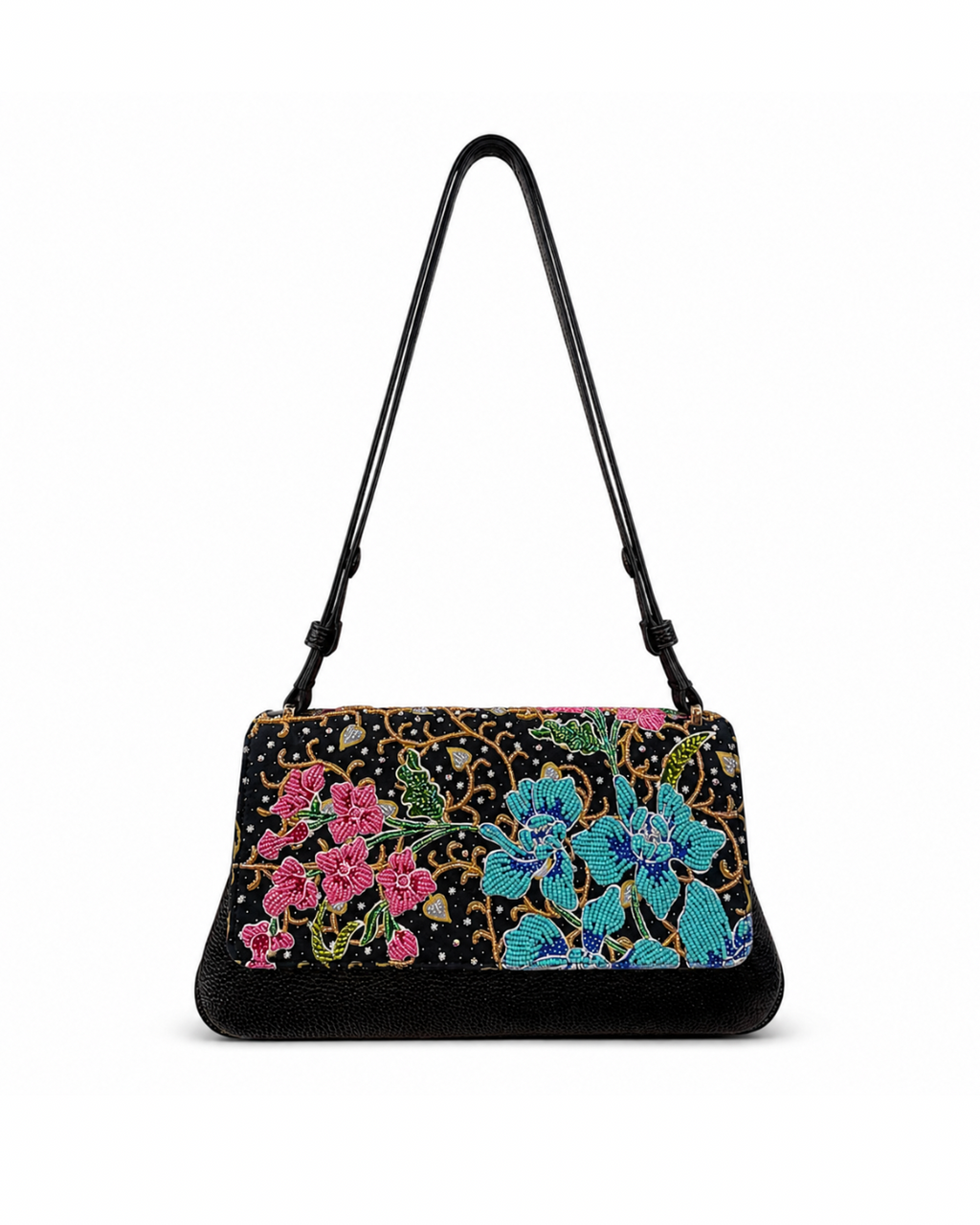 (CBLGB-ORTURPNK-BLK) Turquoise Pink Orchid Black Leather Gusset Shoulder & Crossbody Bag