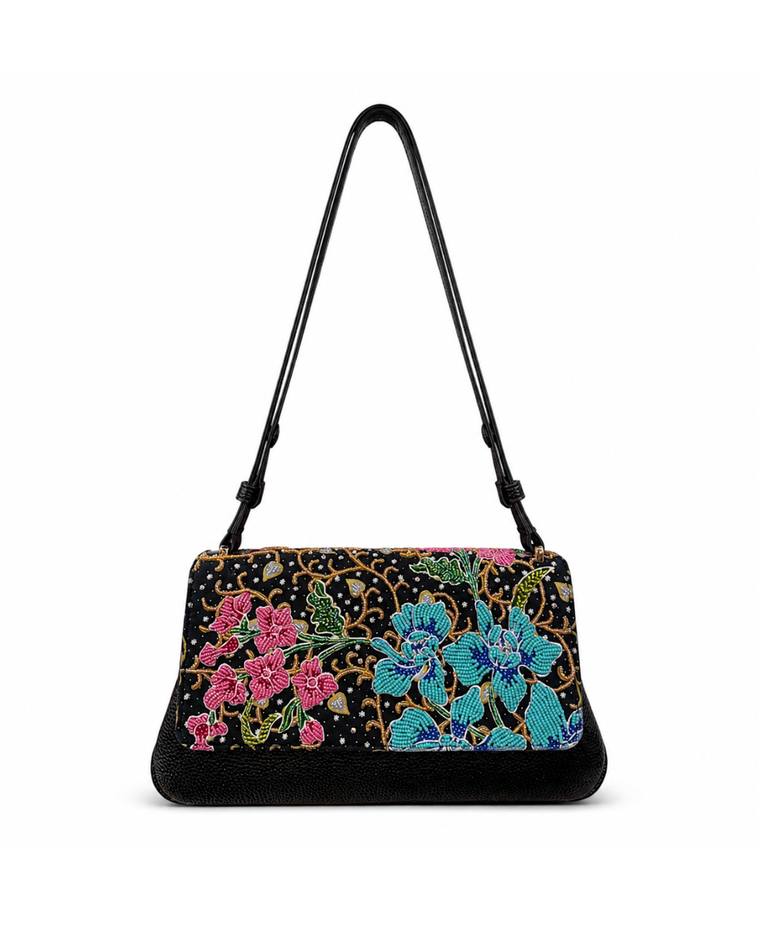(CBLGB-ORTURPNK-BLK) Turquoise Pink Orchid Black Leather Gusset Shoulder & Crossbody Bag