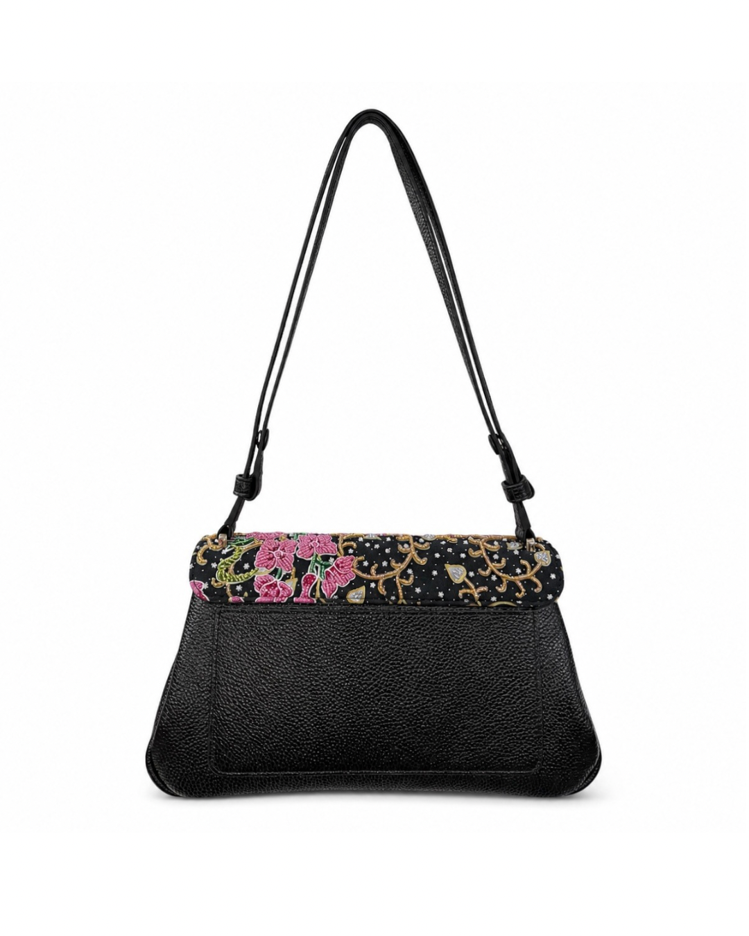 (CBLGB-ORTURPNK-BLK) Turquoise Pink Orchid Black Leather Gusset Shoulder & Crossbody Bag
