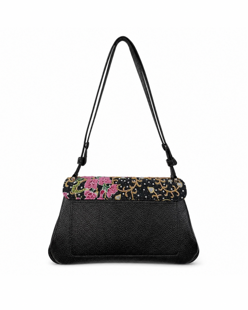 (CBLGB-ORTURPNK-BLK) Turquoise Pink Orchid Black Leather Gusset Shoulder & Crossbody Bag