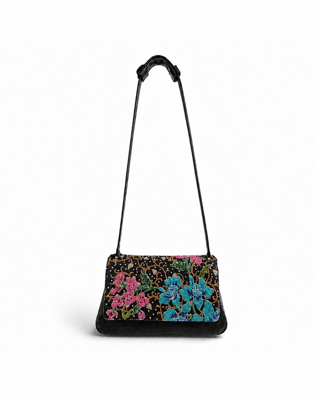 (CBLGB-ORTURPNK-BLK) Turquoise Pink Orchid Black Leather Gusset Shoulder & Crossbody Bag