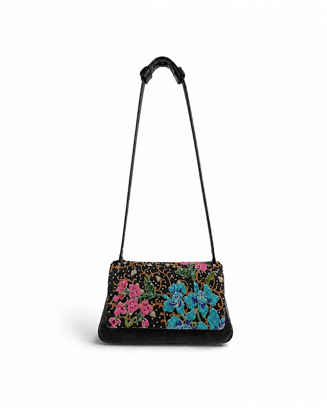 (CBLGB-ORTURPNK-BLK) Turquoise Pink Orchid Black Leather Gusset Shoulder & Crossbody Bag