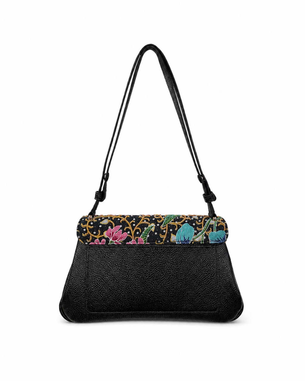 (CBLGB-ORYLW-BLK) Yellow Orchid Black Leather Gusset Shoulder & Crossbody Bag
