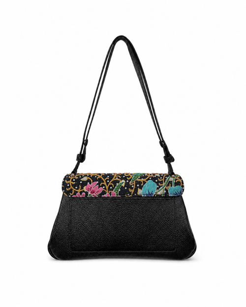 (CBLGB-ORYLW-BLK) Yellow Orchid Black Leather Gusset Shoulder & Crossbody Bag