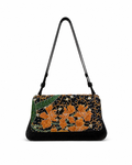(CBLGB-ORYLW-BLK) Yellow Orchid Black Leather Gusset Shoulder & Crossbody Bag