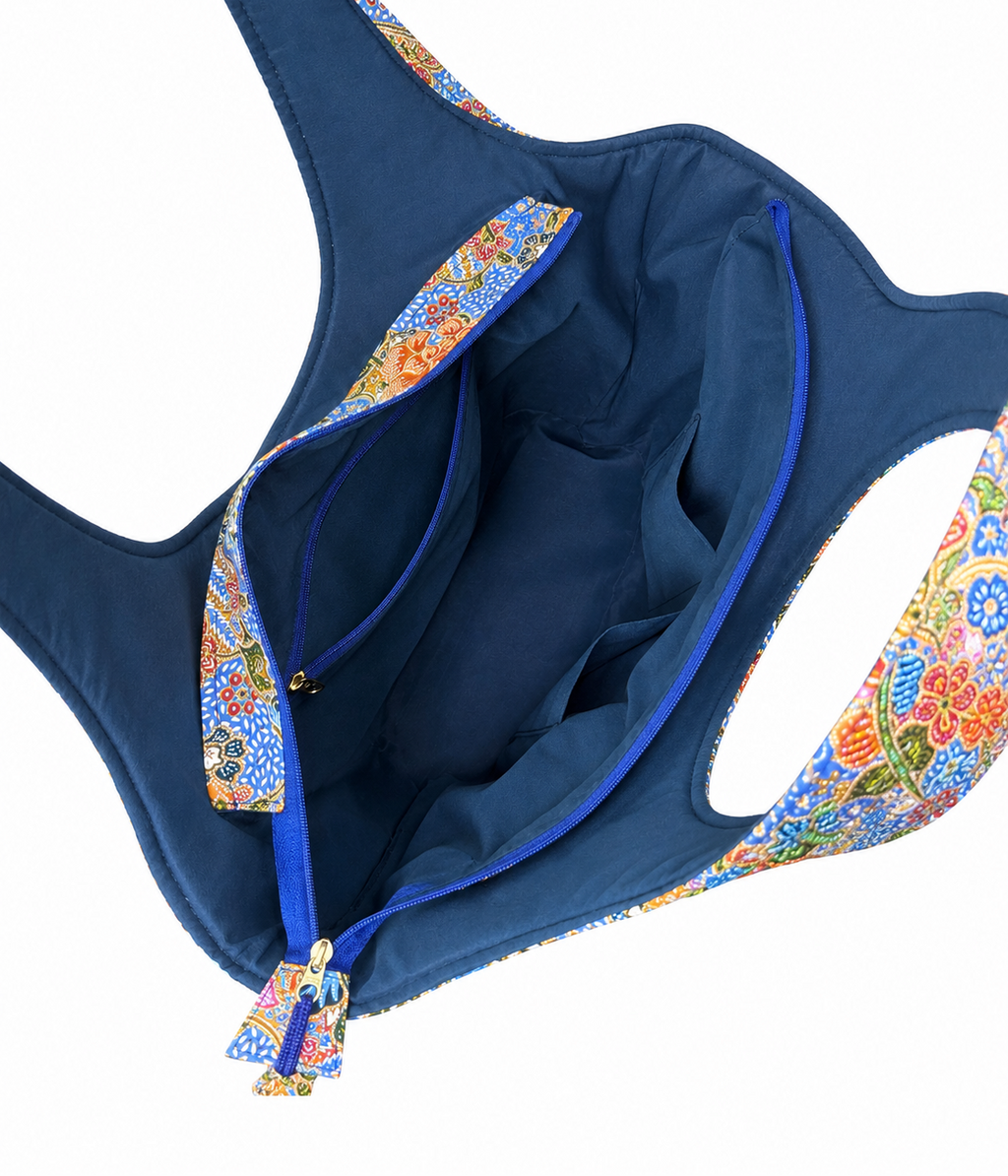 (TTCOTB-BLU-PF) Blue Oval Tote Bag Peony Flower