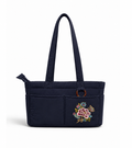 (TTCPEBB-PF-NBL) Navy Blue Puffer Peony Flower Embroidery Boston Bag